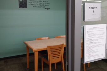 Photo of empty table and chairs in study room 2