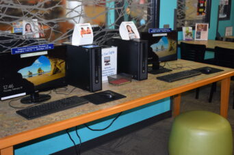 Photo of two of the computers in the Teen Space