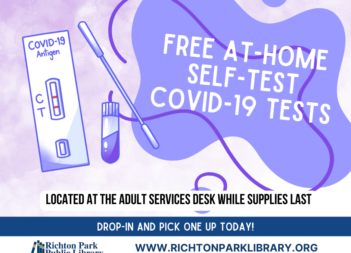 Clip art of a COVID Rapid Test with the text "Free At-Home Self-Test COVID-19 Tests"