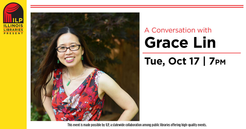 Photo of author Grace Lin with program information