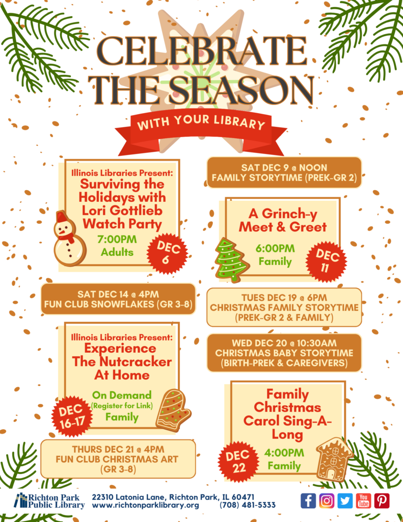 Celebrate the Season with Your Library. Christmas Cookie Clip Art surrounds program information.