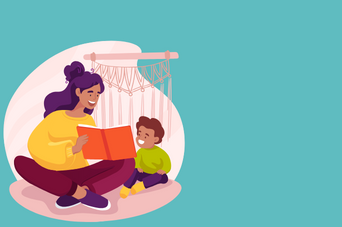 Clip art of a mother reading to a child